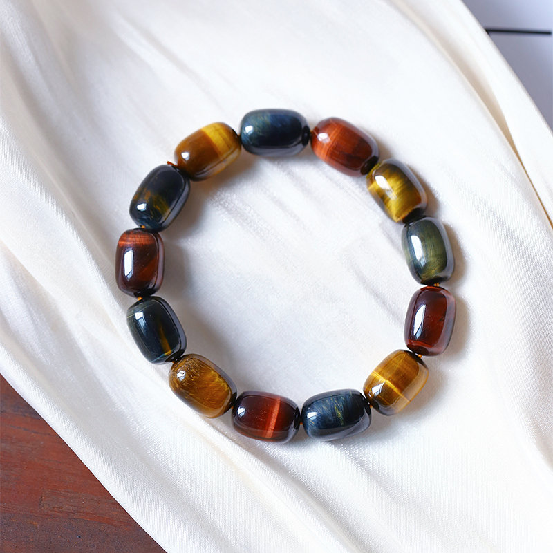 天然黄红蓝三色虎眼石多宝手链