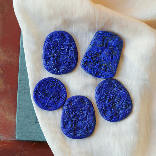 青金石帝王青金石雕刻山水款吊坠