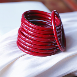 高含量原矿朱砂紫金砂古法圆条手镯本命年女款 圈口齐全 朱砂手镯