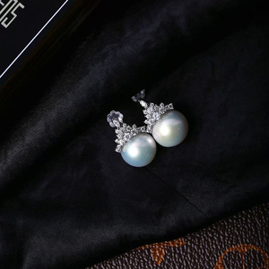 天然淡水白珍珠纯银镶嵌款耳钉耳坠 女款高端珍珠耳饰礼物