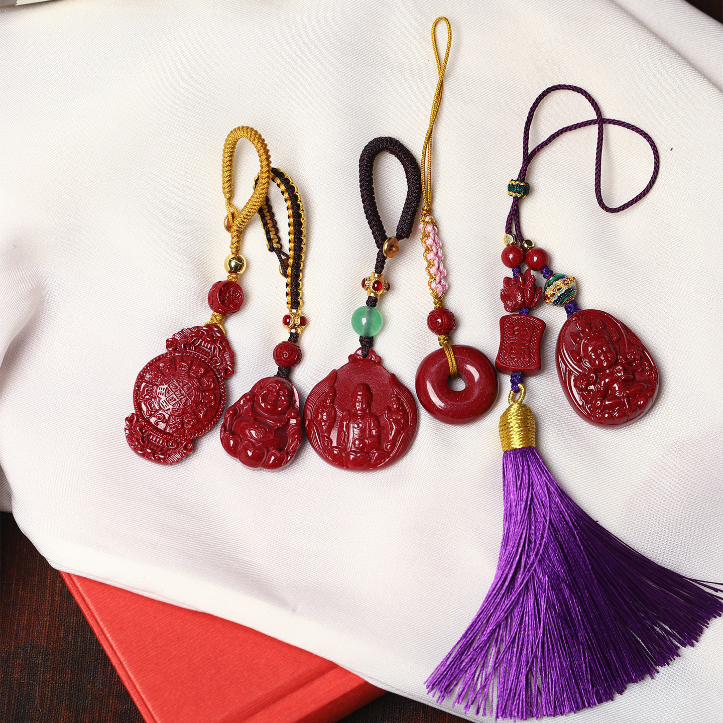 高含量朱砂天然朱砂紫金砂包挂手机挂钥匙扣手工编织流苏男女挂饰