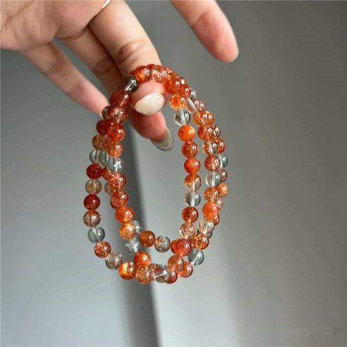 小精品 天然冰透阿鲁沙金太阳圆珠款三圈手链 女款水晶手串饰品