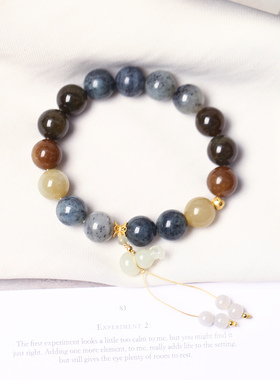 天然和田玉新疆料青花籽料搭配且末糖原创款单圈手链女款玉石手串