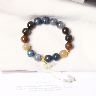 天然和田玉新疆料青花籽料搭配且末糖原创款单圈手链女款玉石手串