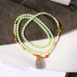 天然和田玉雕刻宝宝佛搭配玉石链子原创吊坠毛衣链女款玉石饰品