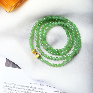 玉石毛衣链项链饰品 女款 天然俄罗斯碧玉冰阳绿色圆珠款 佛珠项链