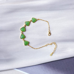 碧玉冰阳绿色手链饰品礼物 女款 天然俄罗斯碧玉纯银镶嵌款 手链
