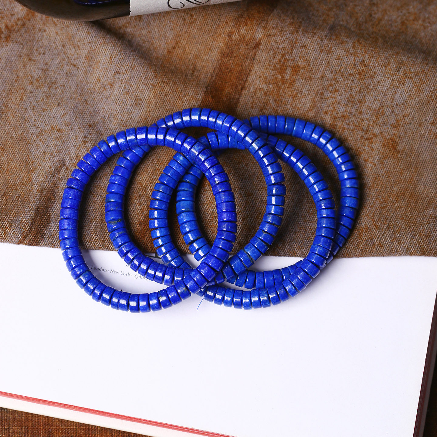 天然老矿青金石直切药片盘珠款手链 男女水晶老油料帝王青金手串