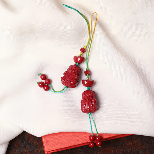 高含量朱砂天然朱砂紫金砂招财兽款手机挂绳包挂 男女款朱砂挂饰