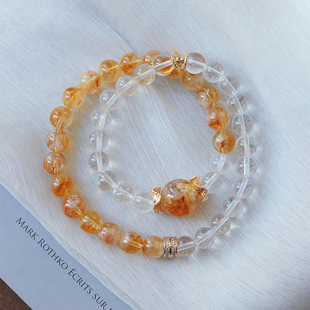 天然白水晶搭配黄塔晶原创两圈款手链 好看女款 水晶饰品礼物