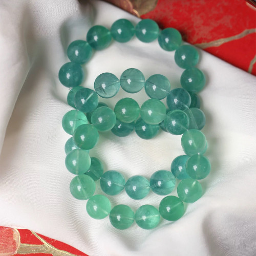 天然水晶蓝绿萤石单圈手链浅色系圆珠手链女款萤石手串饰品