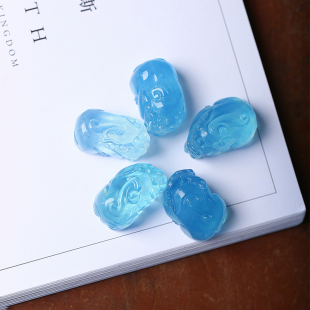 天然水晶海蓝宝冰透魔鬼蓝雕刻貔貅款 男女招财貔貅挂坠饰品 吊坠