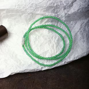 翡翠饰品 翡翠圆珠项链女款 天然A货翡翠危料帝王绿小米珠款 项链