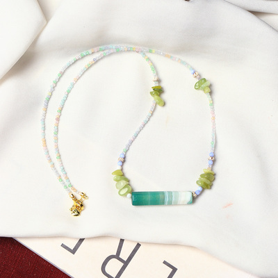 天然玛瑙桶珠搭配奥地利水晶切面珠链原创款项链锁骨链 女款饰品