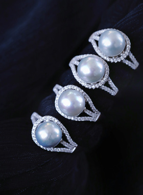 天然海水珍多麻珍珠纯银镶嵌戒指 珠光好圆度好女款珍珠饰品礼物