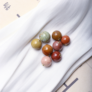 天然 阿拉善玛瑙散珠单颗内镶18K金镶嵌 DIY配珠隔珠半成品