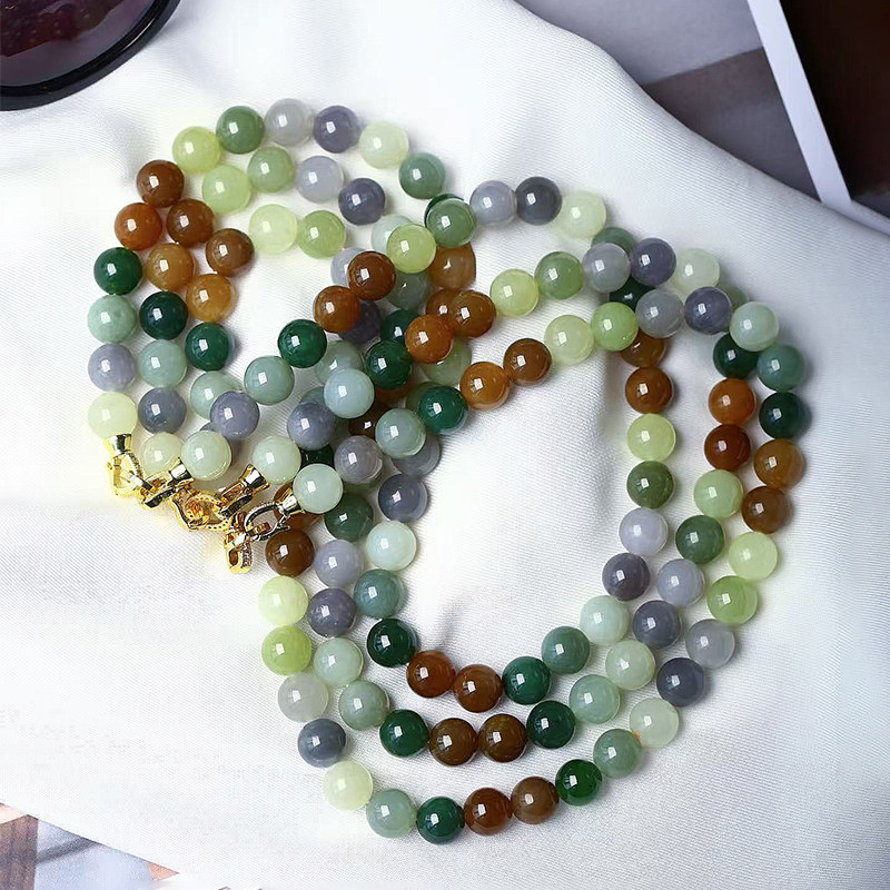 天然和田玉多宝色圆珠款项链 女款玉石妈妈链项链饰品礼物