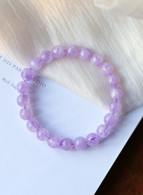 天然紫玉晶圆珠单圈手链 女款薰衣草色紫色系水晶饰品礼物