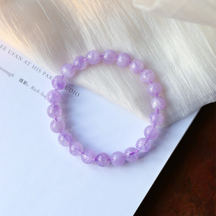 天然紫玉晶圆珠单圈手链 女款薰衣草色紫色系水晶饰品礼物