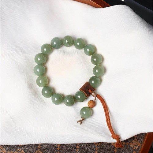 天然和田玉新疆料且末蓝且末俏糖圆珠原创搭配款手链 男女款玉石