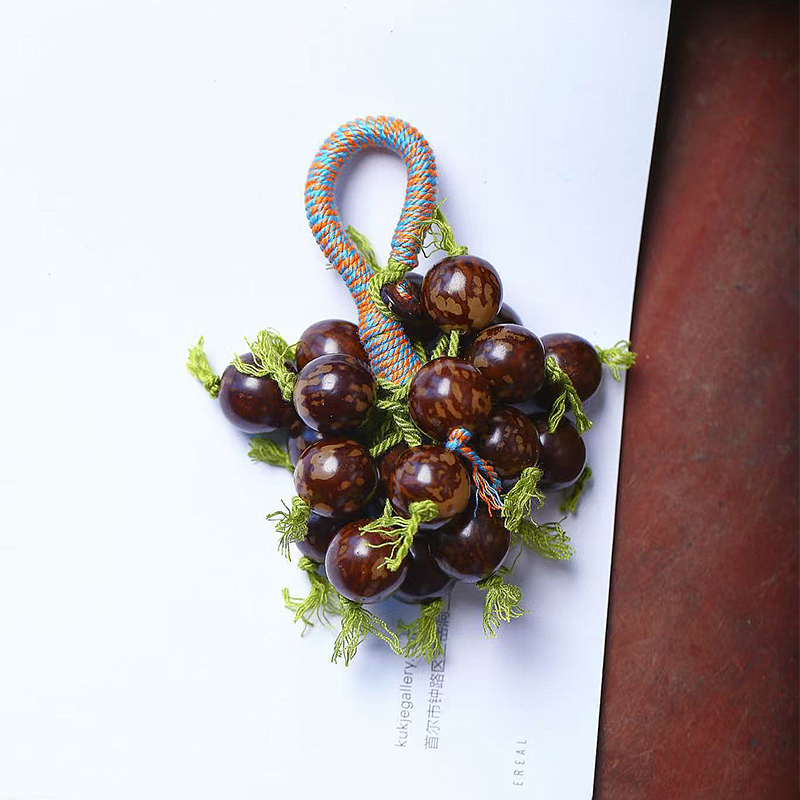 天然文玩虎斑菩提葡萄款挂件钥匙扣车挂手工编织文玩手串饰品