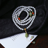 天然和田玉老料白玉圆珠多圈手链搭配青玉貔貅配件原创款 手链女款