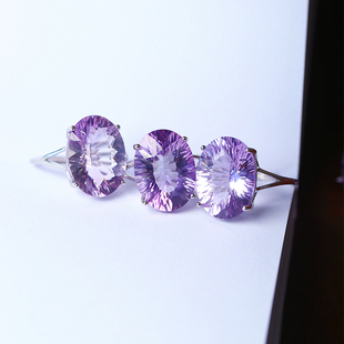 精品彩宝 大裸石 天然紫水晶净体裸石纯银镶嵌 女款水晶戒指饰品