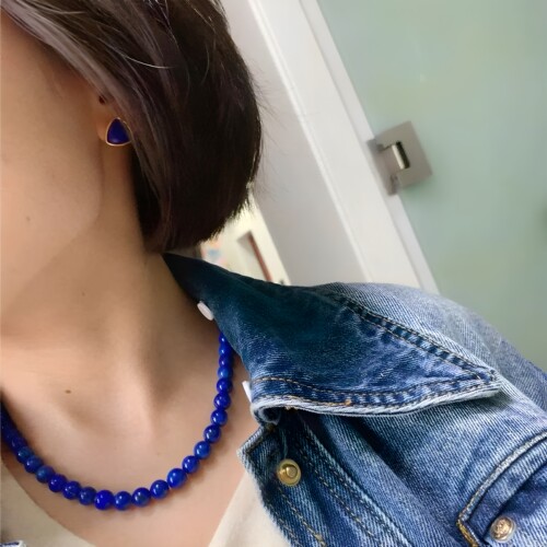 天然老矿青金石圆珠款项链 女款水晶老油料青金石项链饰品礼物