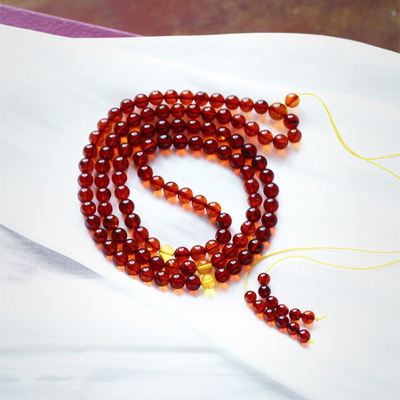 天然琥珀血珀圆珠款手链