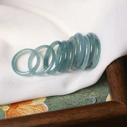 天然A货危料蓝水料简约款戒指戒圈 男女款翡翠指环饰品