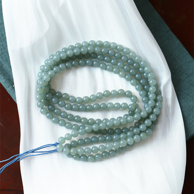 天然新疆且末蓝玉石佛珠链