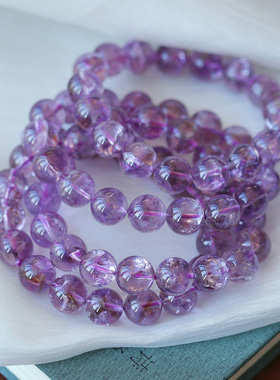 天然紫色阿赛斯特莱圆珠手链七彩胶花异象水晶饰品 女款手串礼物