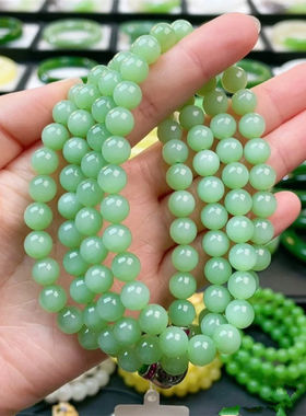 精品 天然新疆黑羊洞薄荷绿圆珠款佛珠项链 女款玉石高端项链饰品