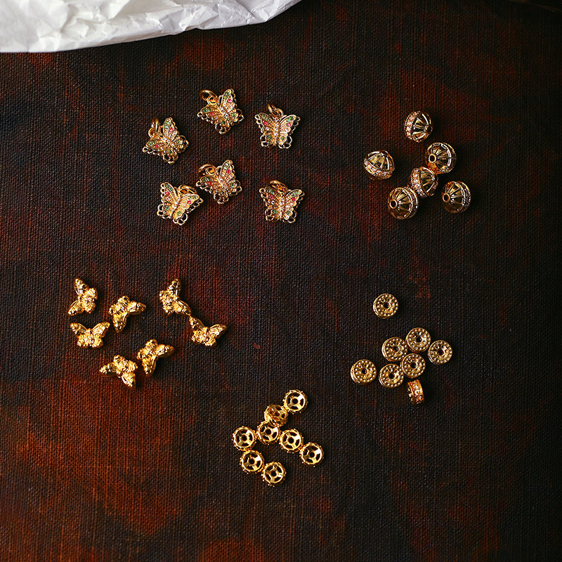 正品18K金蝴蝶花珠配件隔珠女款手链串珠水晶玉石diy配饰配件