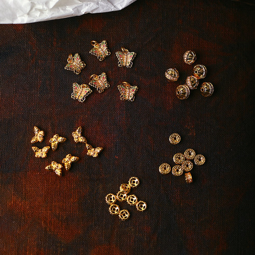 正品18K金蝴蝶花珠配件隔珠女款手链串珠水晶玉石diy配饰配件