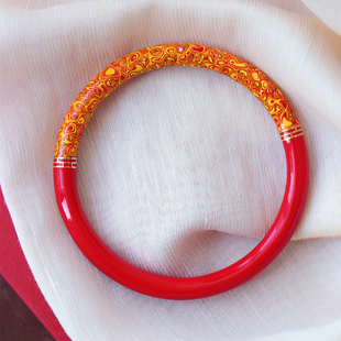 原矿朱砂精品红砂非遗传承大漆珐琅彩手镯 女款朱砂国风镯子饰品