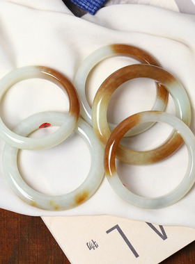 天然和田玉新疆料且末糖俏色手镯 肉感好 女款高端玉镯妈妈镯饰品