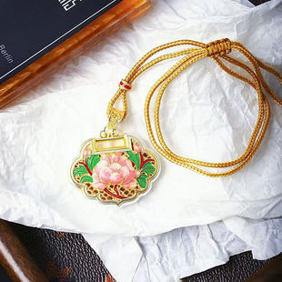 999足银描金珐琅彩镂空双面工牡丹花吊坠 女款精工银饰民族风饰品