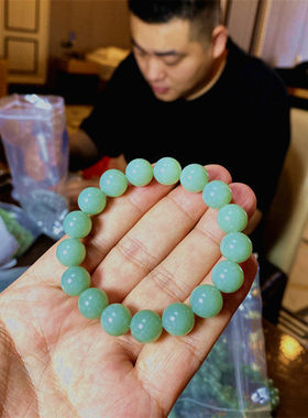 精品 天然和田玉新疆料且末蓝圆珠款手链 油润感好 女款玉石手链
