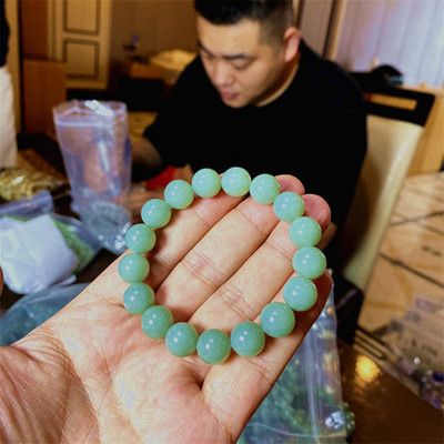 精品 天然和田玉新疆料且末蓝圆珠款手链 油润感好 女款玉石手链