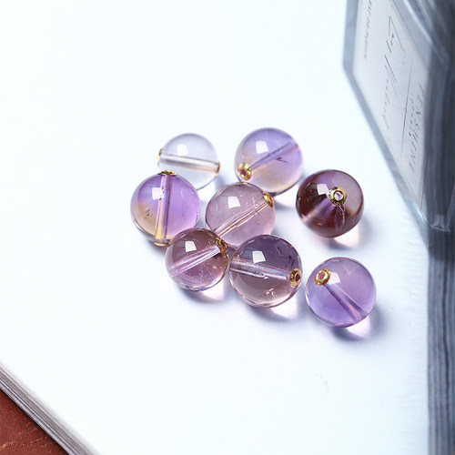 天然水晶紫黄晶18K金贴片镶嵌圆珠款锁骨坠手链配件转运珠饰品