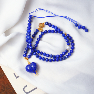 天然青金石爱心项链搭配925银珍珠项链锁骨链可调节 女款吊坠饰品