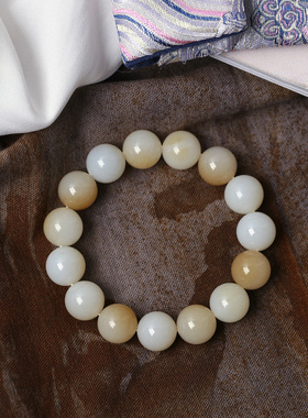 精品天然和田玉糖白俏色圆珠手链 男女款高端玉石手串饰品礼物