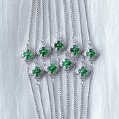 翡翠银镶嵌饰品礼物 女款 天然A货翡翠帝王绿纯银镶嵌四叶草款 手链