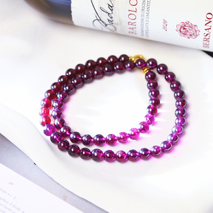 毕业级 天然紫牙乌石榴石圆珠项链妈妈链晶体干净 女款水晶石榴石