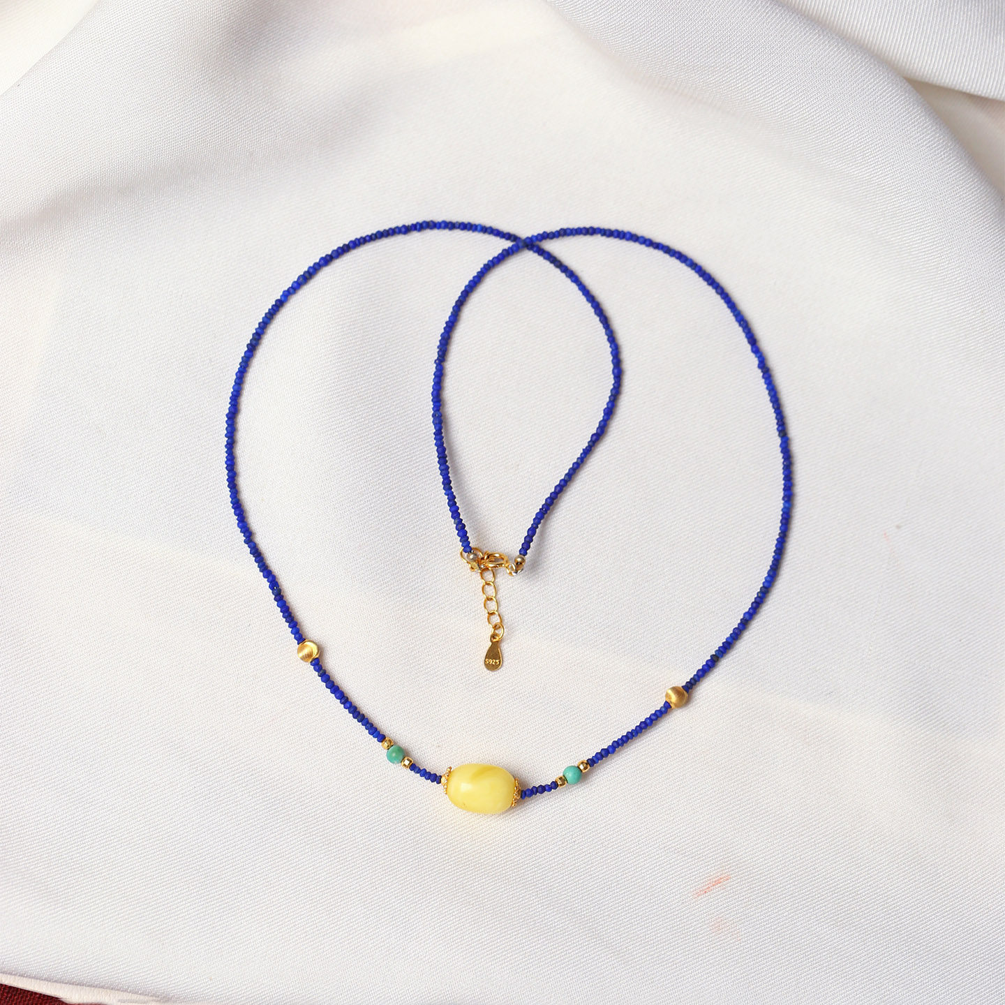 天然青金石切面珠链搭配蜜蜡桶珠原创款项链锁骨链 女款水晶饰品