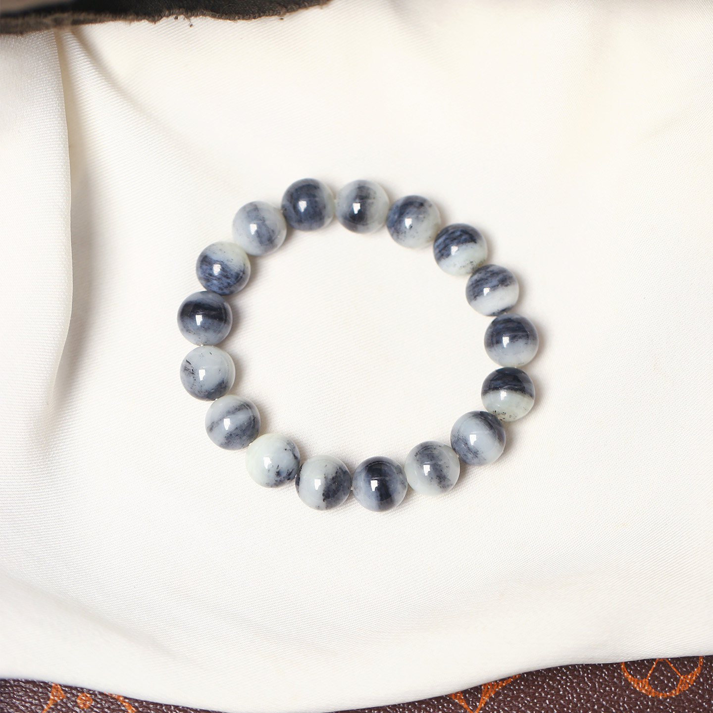 精品 天然和田玉新疆料青花籽料聚宝盆款单圈手链 男女款玉石手串