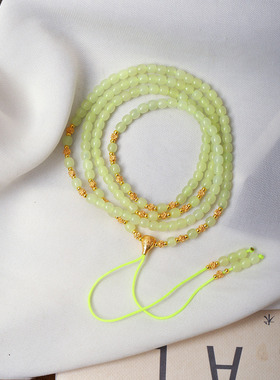 天然和田玉黄口料老型珠原创搭配款手链佛珠链 女款玉石手串饰品