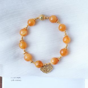 蜜蜡琥珀饰品 女款 天然蜜蜡搭配纯银古法金配件原创搭配款 手链