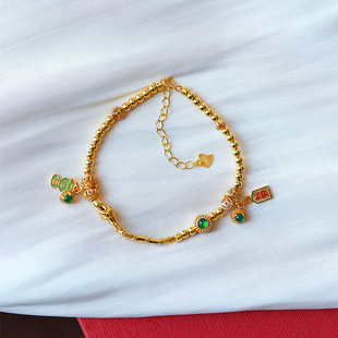 天然A货翡翠危料帝王绿配件搭配925纯银古法金款 翡翠饰品 手链女款